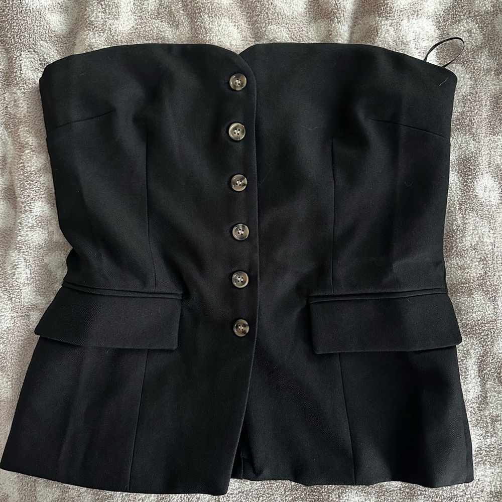 Black Strapless Button-Up Top